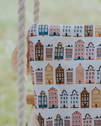 Huśtawka drewniana handmade dla dzieci 3w1 – pastelowe domki