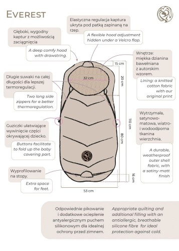 Zimowy śpiworek do wózka / spacerówki z wodoodpornej tkaniny Everest – Honey Bunny
