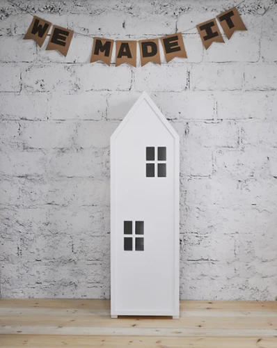 Zestaw solidnych mebli dziecięcych w kształcie domków z drewna Kolorowe Miasto