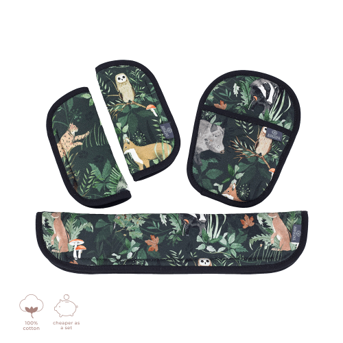 Zestaw osłonek na pasy i pałąk do wózka – Woodland