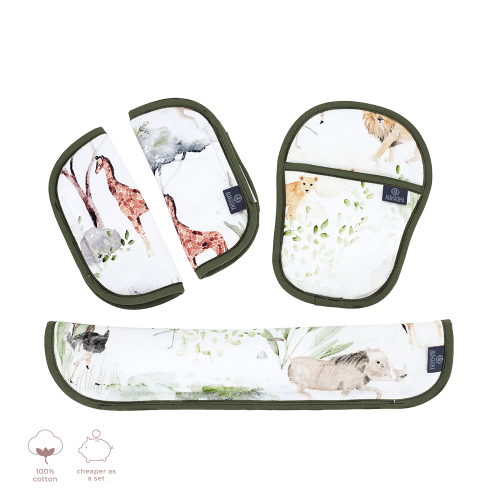 Zestaw osłonek na pasy i pałąk do wózka – Sawanna