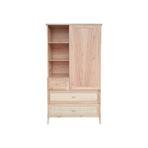Szafa drewniana Marélia Bois z naturalnym rattanem