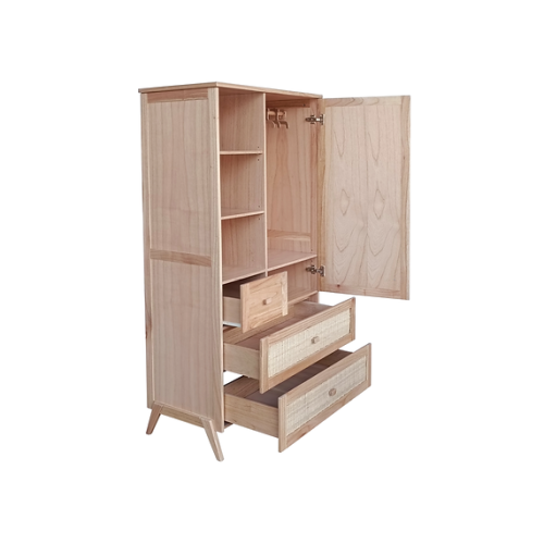 Szafa drewniana Marélia Bois z naturalnym rattanem