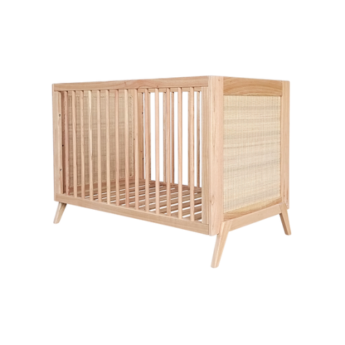 Łóżeczko niemowlęce Marélia Bois z naturalnym rattanem 60x120cm
