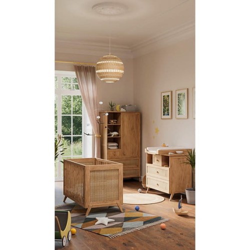 Łóżeczko niemowlęce Marélia Bois z naturalnym rattanem 60x120cm