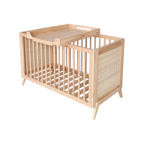 Łóżeczko niemowlęce Marélia Bois z naturalnym rattanem 60x120cm