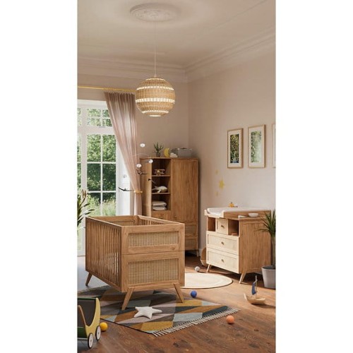 Łóżeczko niemowlęce 3w1 Marélia Bois z naturalnym rattanem 70x140cm