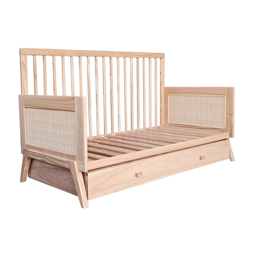 Łóżeczko niemowlęce 3w1 Marélia Bois z naturalnym rattanem 70x140cm