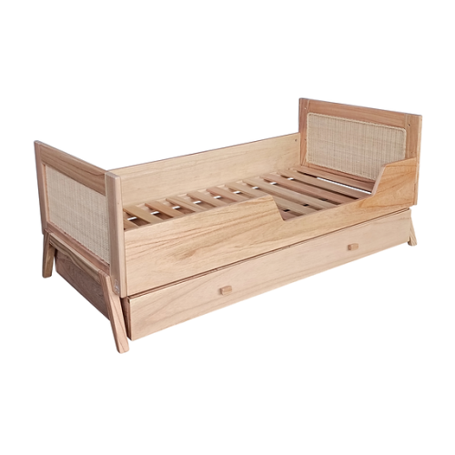 Łóżeczko niemowlęce 3w1 Marélia Bois z naturalnym rattanem 70x140cm