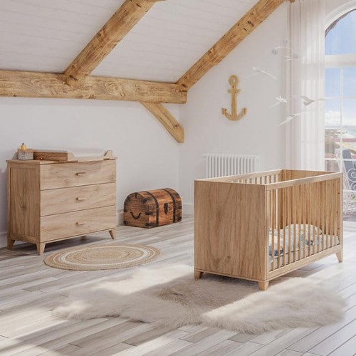 Zestaw drewnianych mebli do pokoju dziecięcego Naia Bois Naturele - łóżeczko 60x120cm
