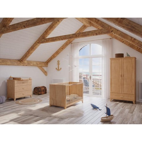 Zestaw drewnianych mebli do pokoju dziecięcego Naia Bois Naturele - łóżeczko 60x120cm