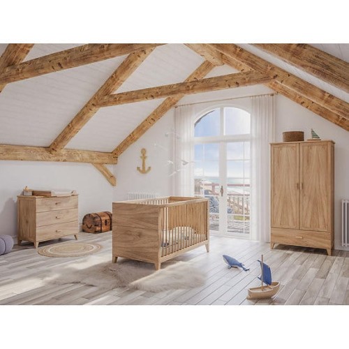 Zestaw drewnianych mebli do pokoju dziecięcego Naia Bois Naturele - łóżeczko 70x140cm