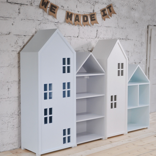 Zestaw solidnych mebli dziecięcych w kształcie domków z drewna Kolorowe Miasto