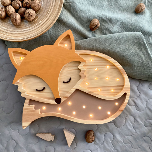 Lampka nocna do pokoju dziecka Drewniany Lisek