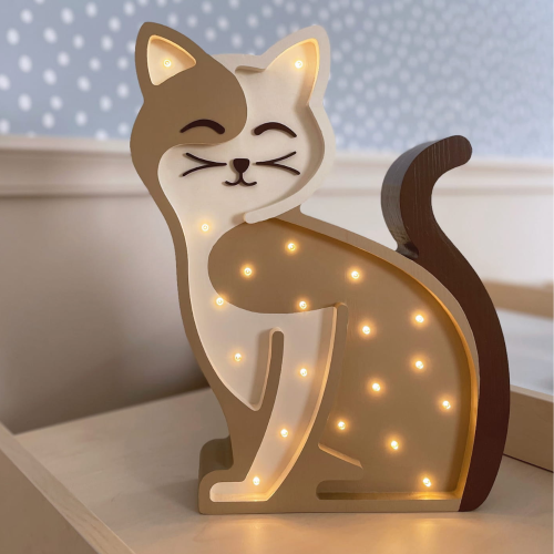 Drewniana Lampka nocna do pokoju dziecięcego Kotek