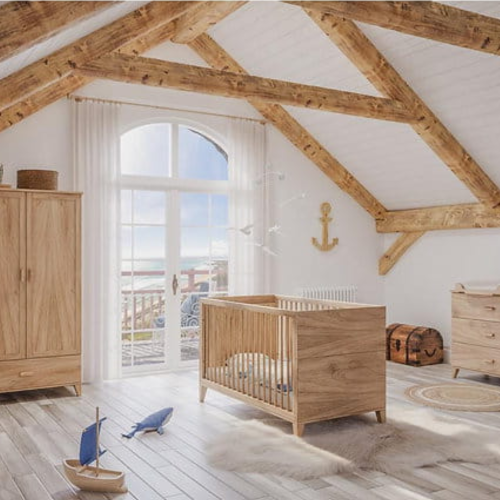 Zestaw drewnianych mebli do pokoju dziecięcego Naia Bois Naturele - łóżeczko 70x140cm