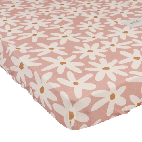 Prześcieradło do łóżeczka dziecięcego 60x120 cm – bawełniane, różowe, w stokrotki