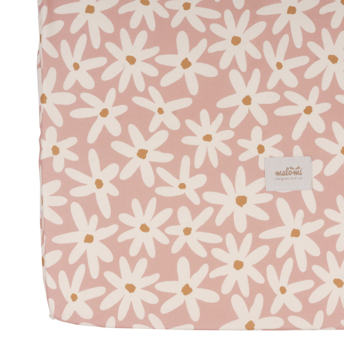 Prześcieradło do łóżeczka dziecięcego 80x160 cm – bawełniane, różowe, w stokrotki