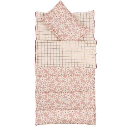 Śpiwór dziecięcy z poduszką w stokrotki – bawełna i antyalergiczne wypełnienie