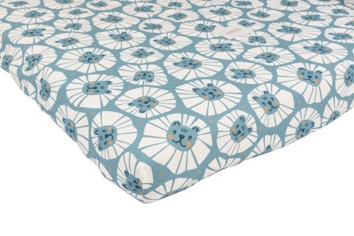 Prześcieradło do łóżeczka dziecięcego 70x140 cm – bawełniane, niebieskie, w niebieskie lwy