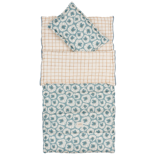 Śpiwór dziecięcy z poduszką w niebieskie lwy – bawełna i antyalergiczne wypełnienie