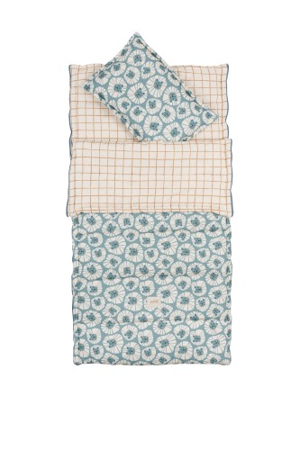 Śpiwór dziecięcy z poduszką w niebieskie lwy – bawełna i antyalergiczne wypełnienie