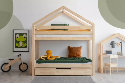 Drewniane łóżko piętrowe domek Mila DMPB
