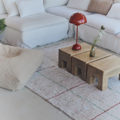 Dywan do prania w pralce 90 x 130 cm - beżowy w kolorowe linie