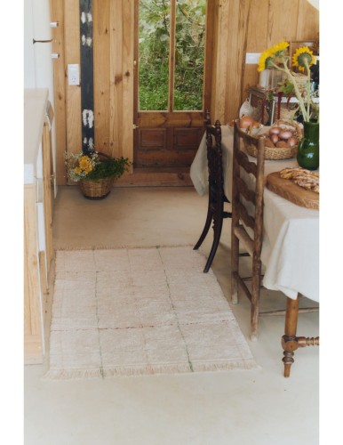 Dywan do prania w pralce 90 x 130 cm - beżowy w kolorowe linie