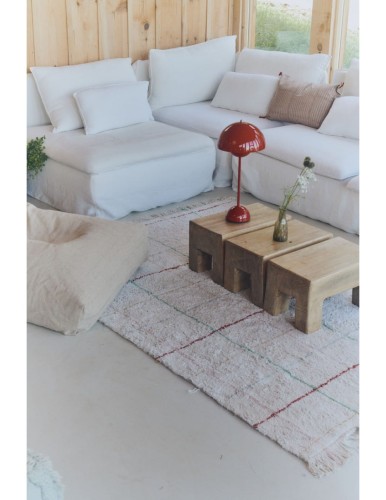 Dywan do prania w pralce 90 x 130 cm - beżowy w kolorowe linie