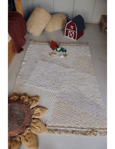 Dywan bawełniany do zabawy "Wiejskie Pola" 120 x 170 cm - z zestawem ekologicznych zabawek