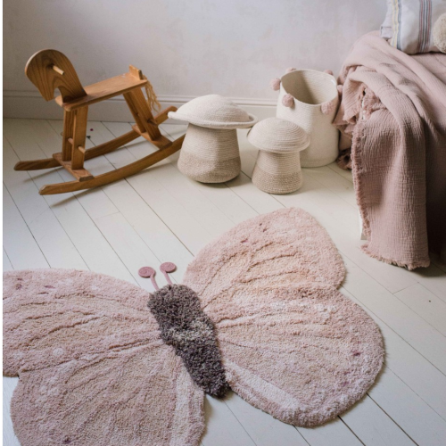 Bawełniany dywan do prania w pralce „Motylek” 120x90 cm - różowy