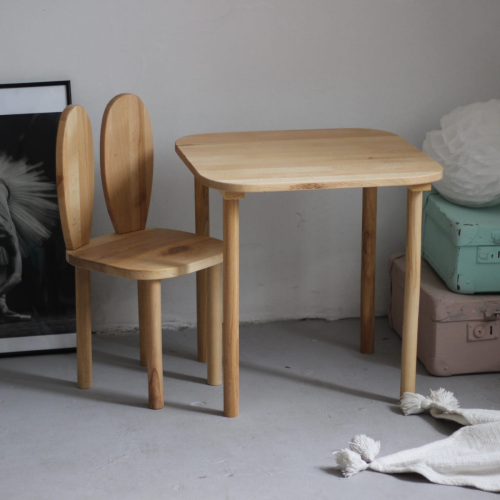 Zestaw dziecięcy drewniany stolik 50x 50 cm z krzesełkiem Królik