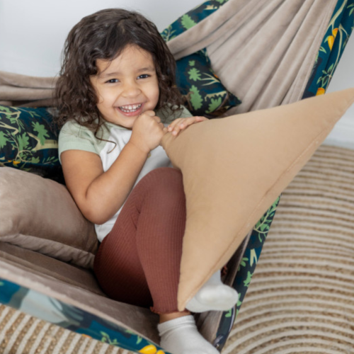 Bawełniany Hamak Dziecięcy Zielony i Beżowy - Dżunglowa Drzemka