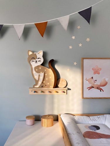 Drewniana Lampka nocna do pokoju dziecięcego Kotek