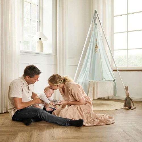 Kołyska zawieszana Leander Classic™ – biała, na sufit lub statyw, organiczna bawełna