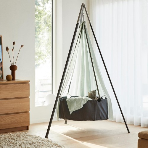 Kołyska zawieszana Leander Classic™ – szara, na sufit lub statyw, organiczna bawełna