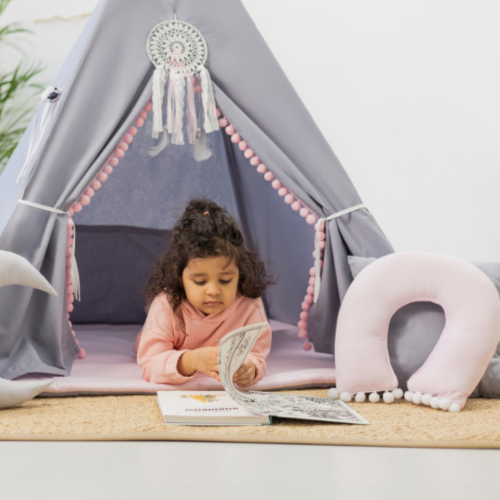 Tipi XL / namiot dziecięcy szaro-różowy - tipi dla dziewczynki