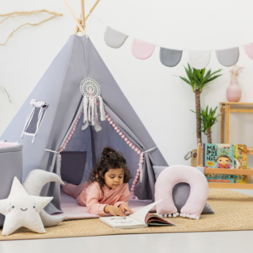 Tipi XL / namiot dziecięcy szaro-różowy - duże tipi dla dziewczynki
