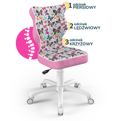 Krzesło ergonomiczne do biurka dla dziewczynki 5–8 lat Entelo Petit – różowe motylki