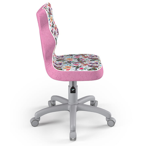 Krzesło ergonomiczne do biurka dla dziewczynki 5–8 lat Entelo Petit – różowe motylki szara podstawa