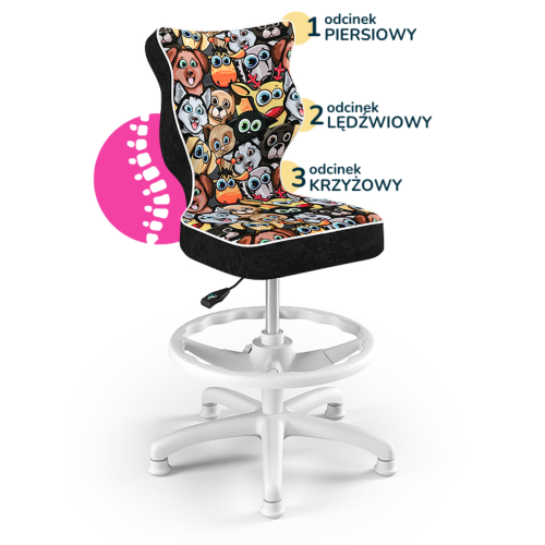 Krzesło ergonomiczne do biurka dla dziecka 5–8 lat Entelo Petit zwierzaki z podnóżkiem