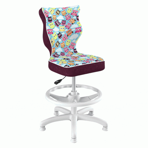 Krzesło ergonomiczne do biurka dla dziecka 5–8 lat Entelo Petit sówki z podnóżkiem