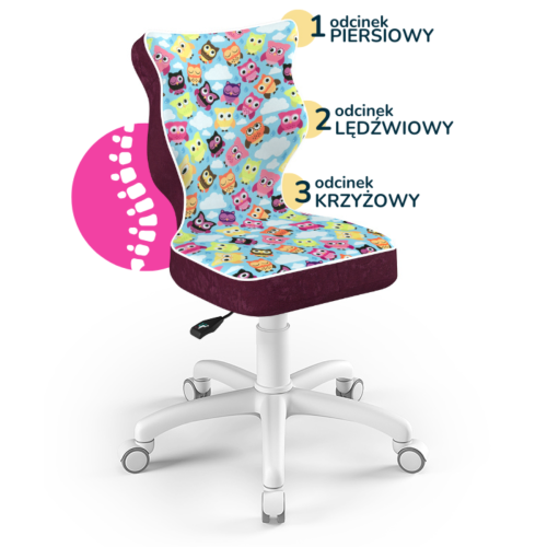 Krzesło do biurka dla dziecka 5–8 lat Entelo Petit sówki na kółkach