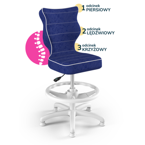 Krzesło ergonomiczne do biurka dla dziecka 5–8 lat Entelo Petit granatowe z podnóżkiem