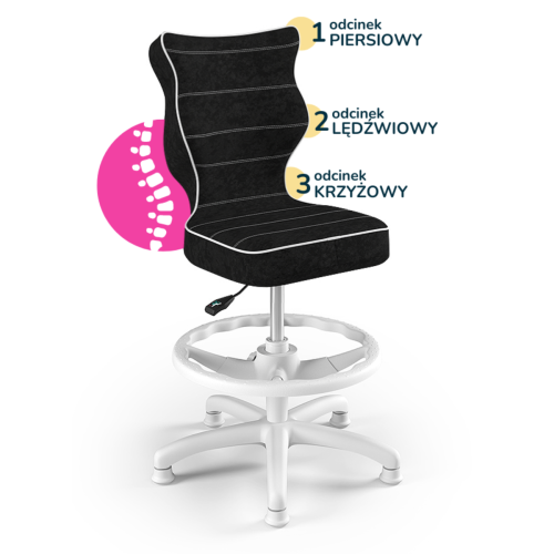 Krzesło ergonomiczne do biurka dla chłopca 5–8 lat Entelo Petit czarne z podnóżkiem