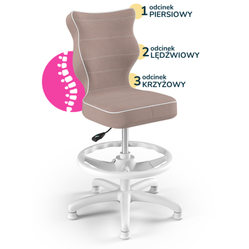 Krzesło ergonomiczne do biurka dla dziewczynki 5–8 lat Entelo Petit brudny róż Jasmine z podnóżkiem