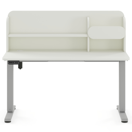 Biurko regulowane elektrycznie dla dziecka 5–9 lat białe 100x65 cm z nadstawką – 3 kolory stelaża do wyboru. podstawa szara