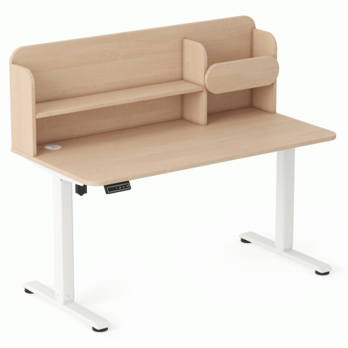 Biurko regulowane elektrycznie dla dziecka 5–9 lat brzoza 120x65 cm z nadstawką – 3 kolory stelaża do wyboru