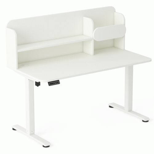 Biurko regulowane elektrycznie dla młodzieży 9–18 lat białe 100x65 cm z nadstawką – 3 kolory stelaża do wyboru